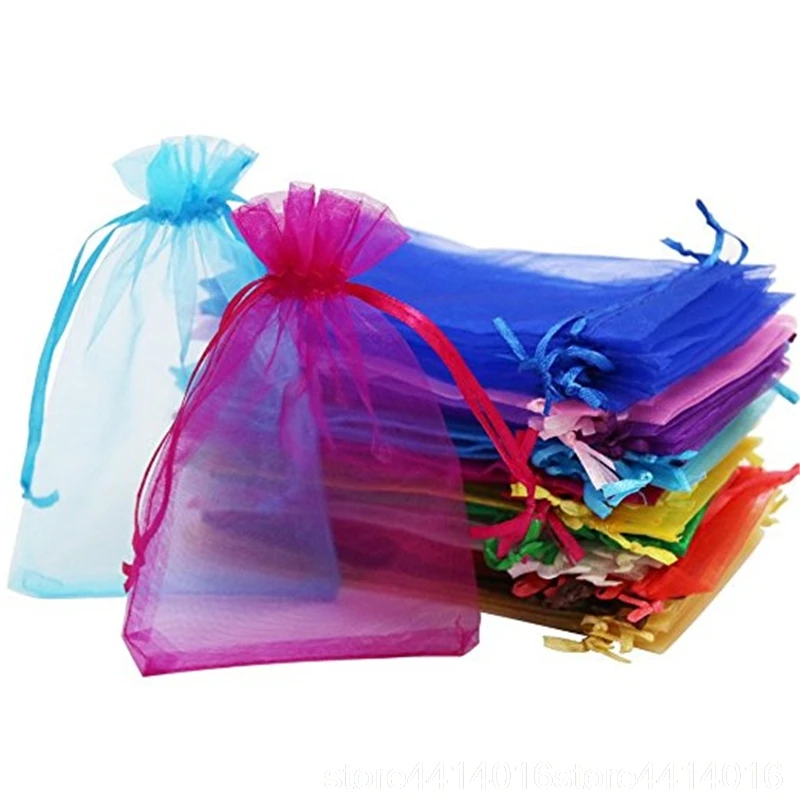 50pcs Drawable Sieraden Verpakking Organza Zakjes7x9 9x12 10x15 11x16 13x18 15x20 17x23CM Bruiloft Sieraden Bag Gift & Zakjes 55