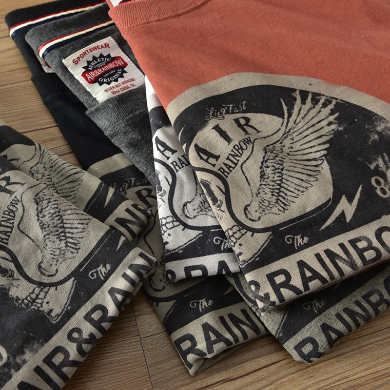 2021 Summer New Men's Fashion Short Sleeve O-neck Printed T-shirt 100% Cotton Washed Old Loose Frosted Fabric Casual Tops