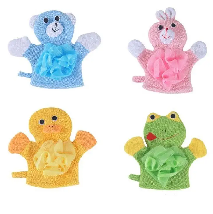 Cartoon Animals Kids Bath Mitten Buddy Duck Frog Rabbit Fun Children Washing Bath Gloves Baby Bath Rub Towel Wholesale