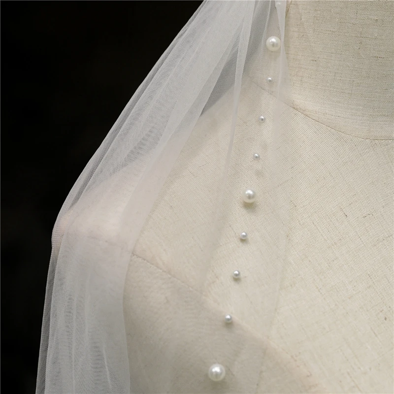 New Arrival One Layers Bride short veil Cheap wedding accessories Pearls Beaded Wedding veils Velos de novia Casamento