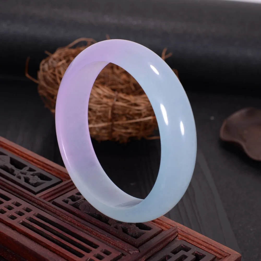 Real Jade  Natural Floating Flower Emerald Violet  Bangle Bracelet Jewelry