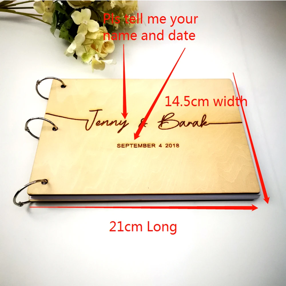 Custom Bride And Groom Name And Date Wooden Calligraphy Guest Book Personalized Laser Engraved Wedding Album Gift for Couple