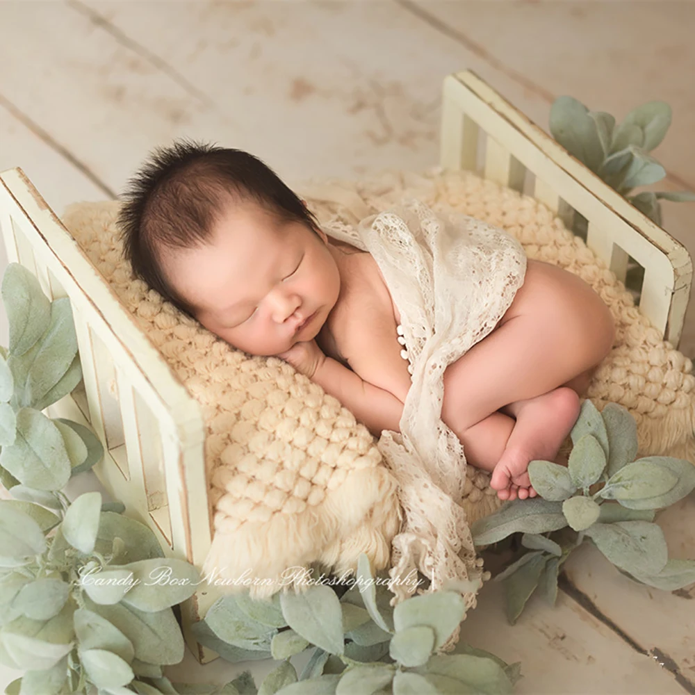 Newborn Photography Vintage Wooden Bed Baby Photoshoot Props Furniture For Studios Photo Shooting Infant Crib Studio Accessories