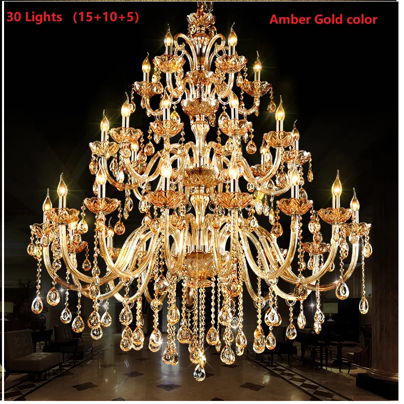 

Large 18/24/30 Lights Modern Big Lustres 100% K9 Crystal Luxury Home Decoration Transparent/Amber/Gold/Cognic Villa Chandelier