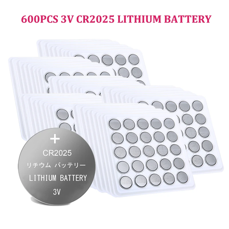 600pcs CR2025 Button Cell Battery 3V Lithium Batteries CR 2025 ECR2025 BR2025 DL2025 for Watch Toys Computer Calculator Control