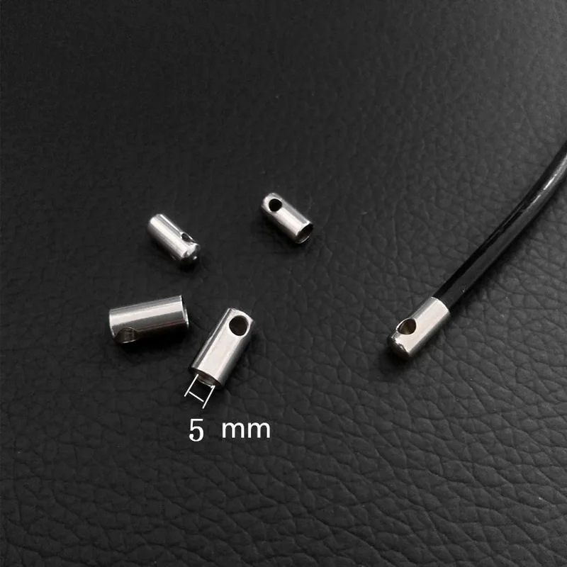 50Pcs/Lot Wholesale Stainless Steel Leather Cords Crimp Beads For Jewelry DIY Making Tip Buckle Fastener Connectors End Cap