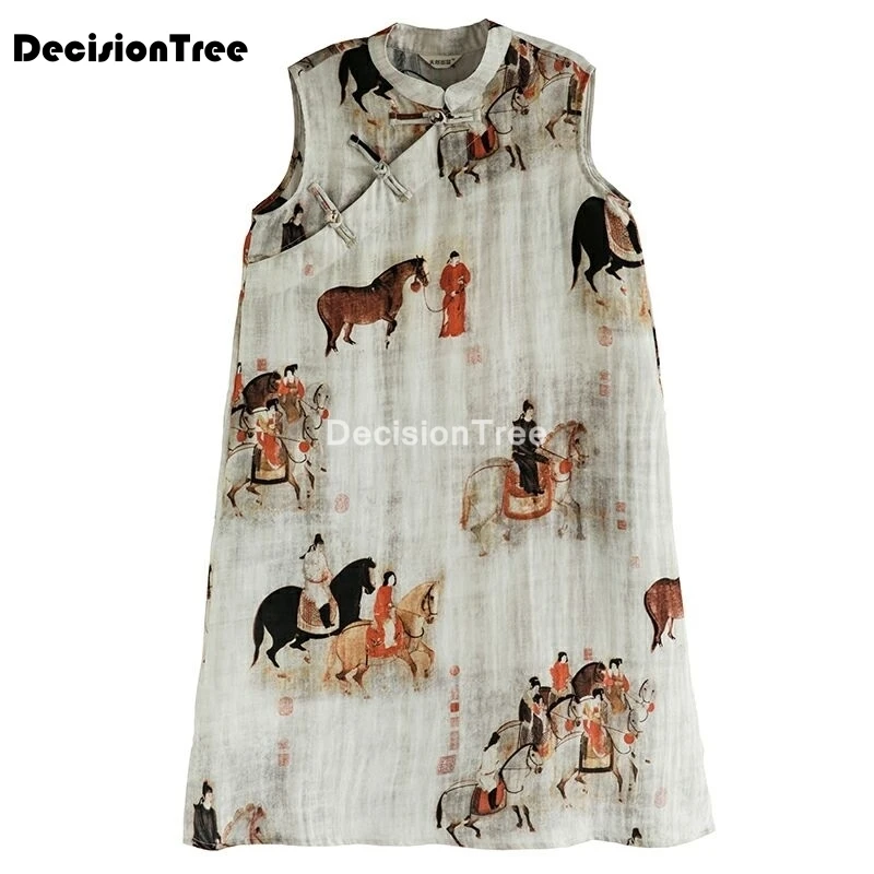 2023 chinese dress sleeveless chinese women long cheongsam dress linen qipao chinese traditional dress long dress qipao