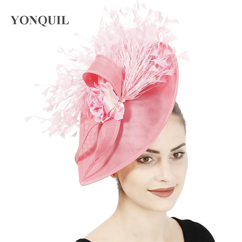 New Hot Pink Wedding Hat Fascinators Bridal Elegant Fashion Headpiece Headband For Women Party Dinner Derby Cocktail Millinery