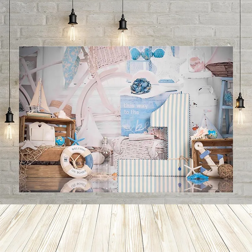 Avezano Boy Child Blue Sailor Suitcase Newborn Birthday 1th Party Baby Decoration Banner Backdrop Photo Background Custom Studio