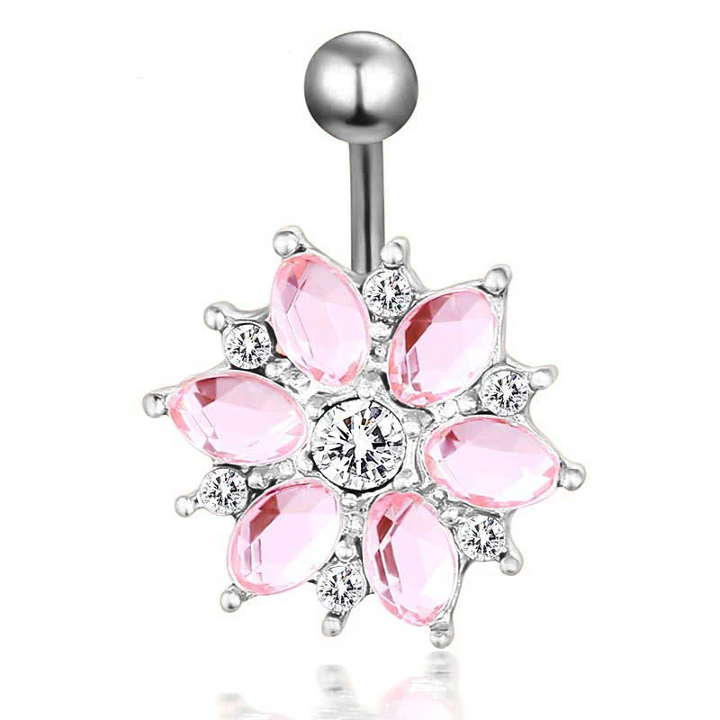 Flower Snow Flake Belly Button Bar Barbell Bar Dangle Body Piercing Navel Ring For Sexy Women
