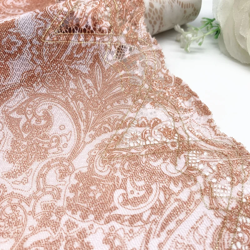 3y/lot W19cm Chic Brown Orange Gold Elastic Stretch Lace Trim For Clothing Accessory Dress Sewing Applique Costume Lace Fabric
