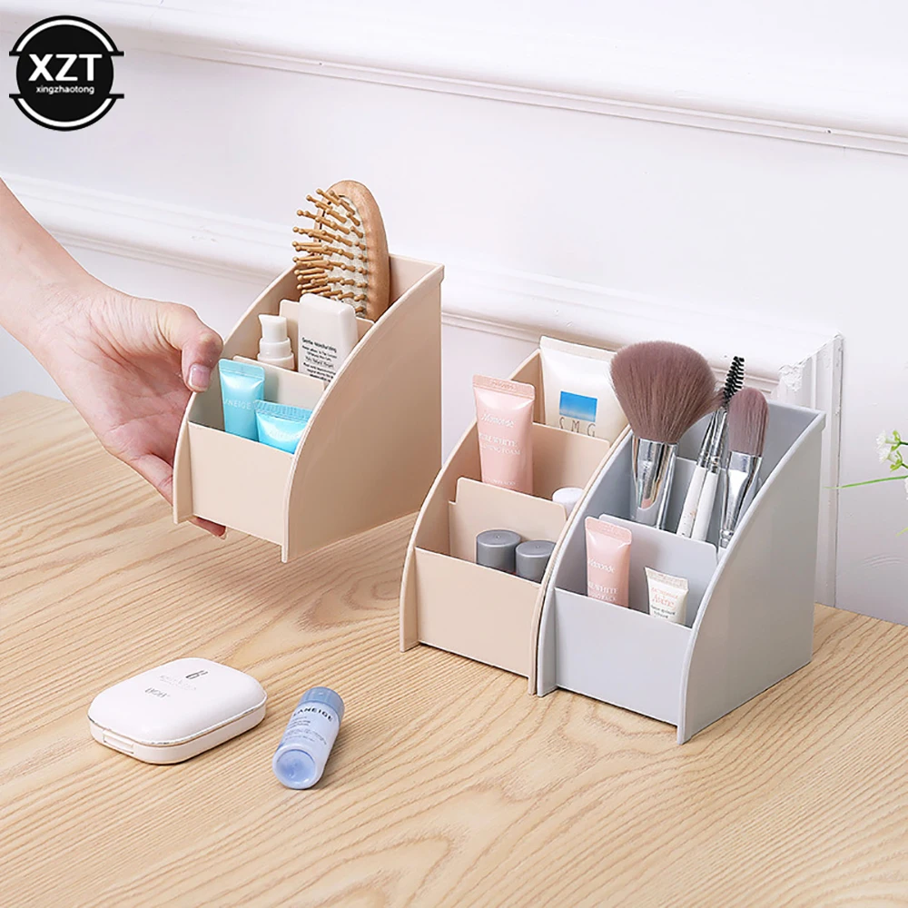 Multifunctional 3 Grid Remote Control Box Cosmetics Desktop Storage Case Stand Holder Office Stationery Phone Organizer 3 Colors