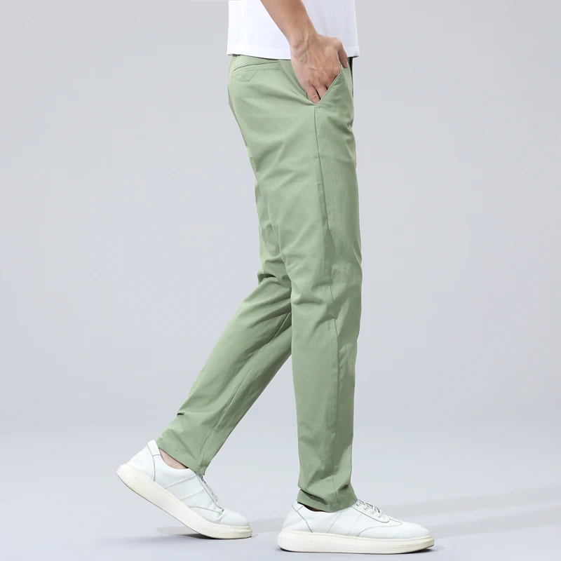 Brand Men's Straight-fit Casual Pants Autumn Winter Business Stretch 98%Cotton Light Grey Khaki Trousers Male Size 38 40