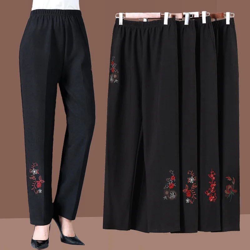 

2023 Spring Autumn Thin Middle-aged Women Pants Large Size Elastic Waist Casual Straight Pants Grandma Female Trousers 5XL W111