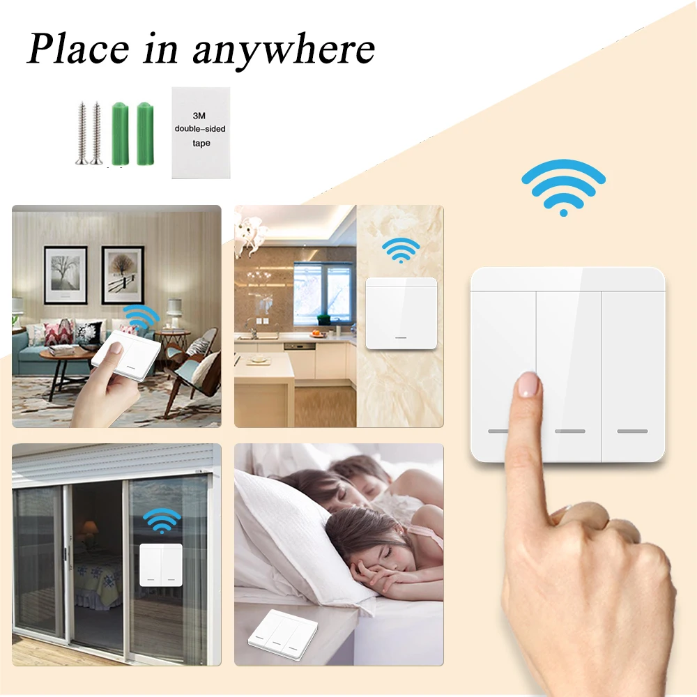 433 MHz Wireless Wall Switch Remote Control,86 Push Button Wall Panel,EV1527 Learning Code,for Smart Home Rf Light Controler ASK