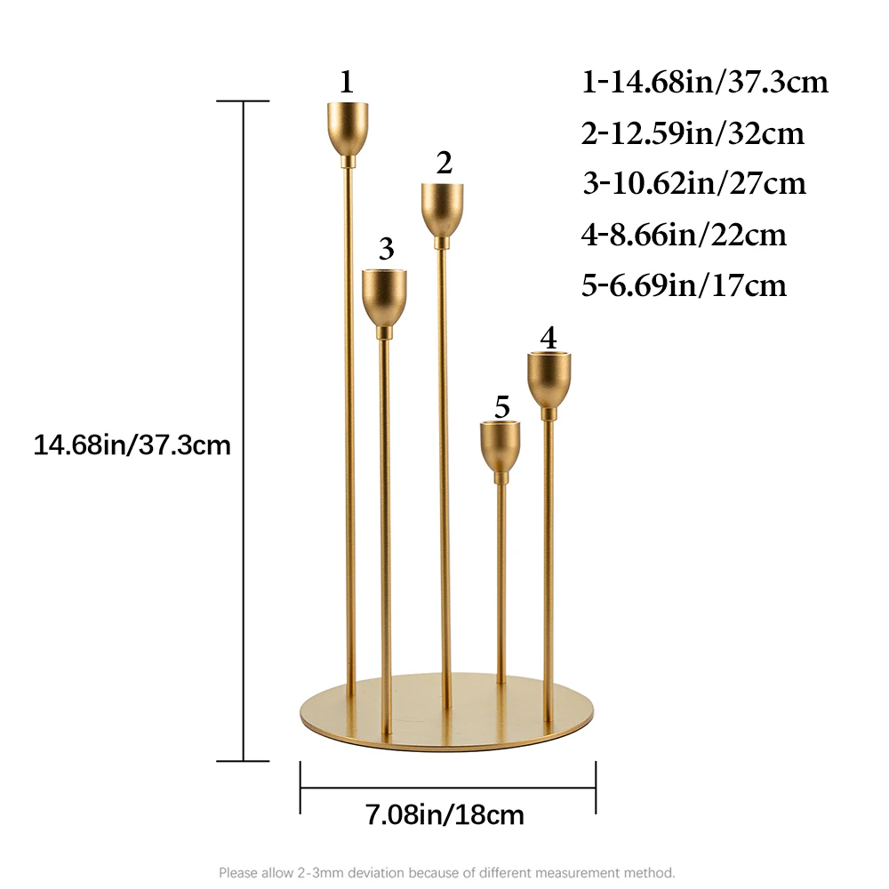 Gold Candelabra Taper Candle Holder, Decorative Candlestick Holder, Centerpiece for Wedding, Christmas, Home Decoration, 5 Arms