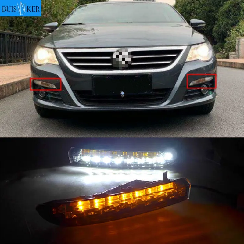 

2PCS For VWVolkswagen Passat CC 2009 2010 2011 2012 LED DRL Daytime Running Lights with Turnnig Yellow signal Lights