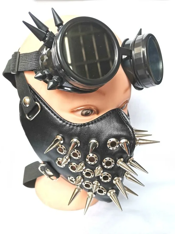 Cool Long Spike Studded Steampunk Leather Thick Cotton Winter Mask Biker Rock and row long spikes Performance cosplay party mask