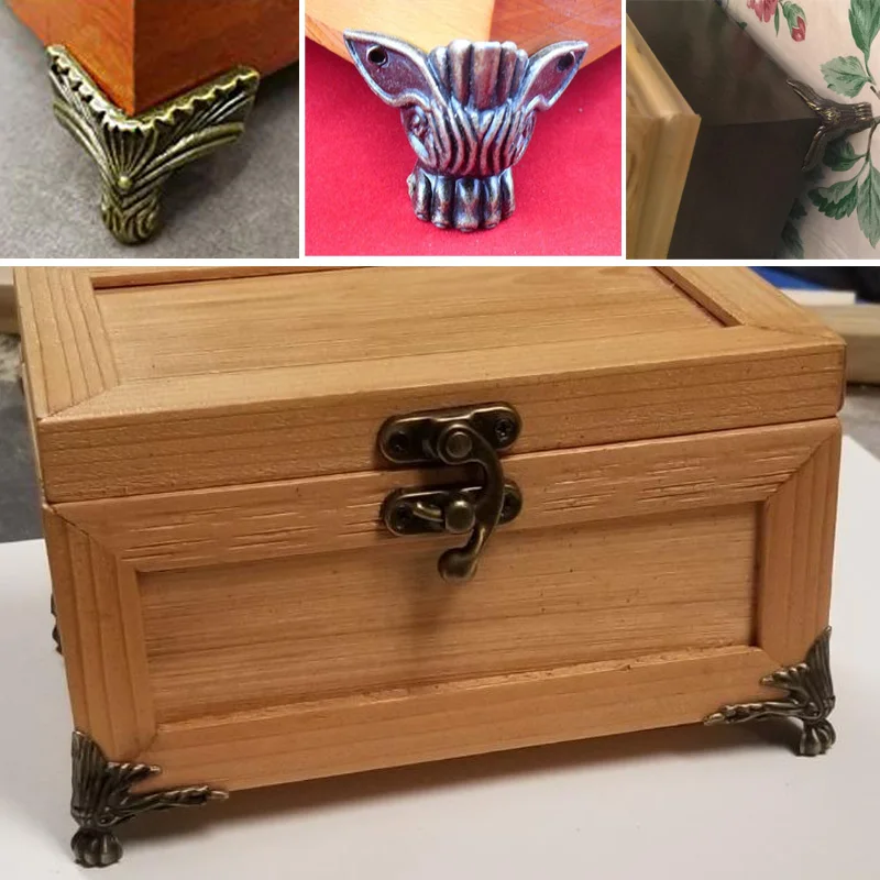 4PCS Antique Jewelry Box Corner Feet Protector Desk Box Edge Vintage Bronze Jewelry Box Wooden Box Feet Leg