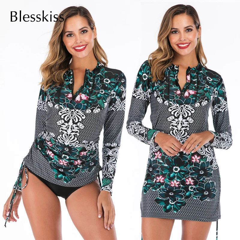 2 Two Piece Swimsuit Women Swimwear 2021 Plus Size Tankini Zipper Bathing Suit Surfing Sport Swim Suit With Long Sleeve Shirt