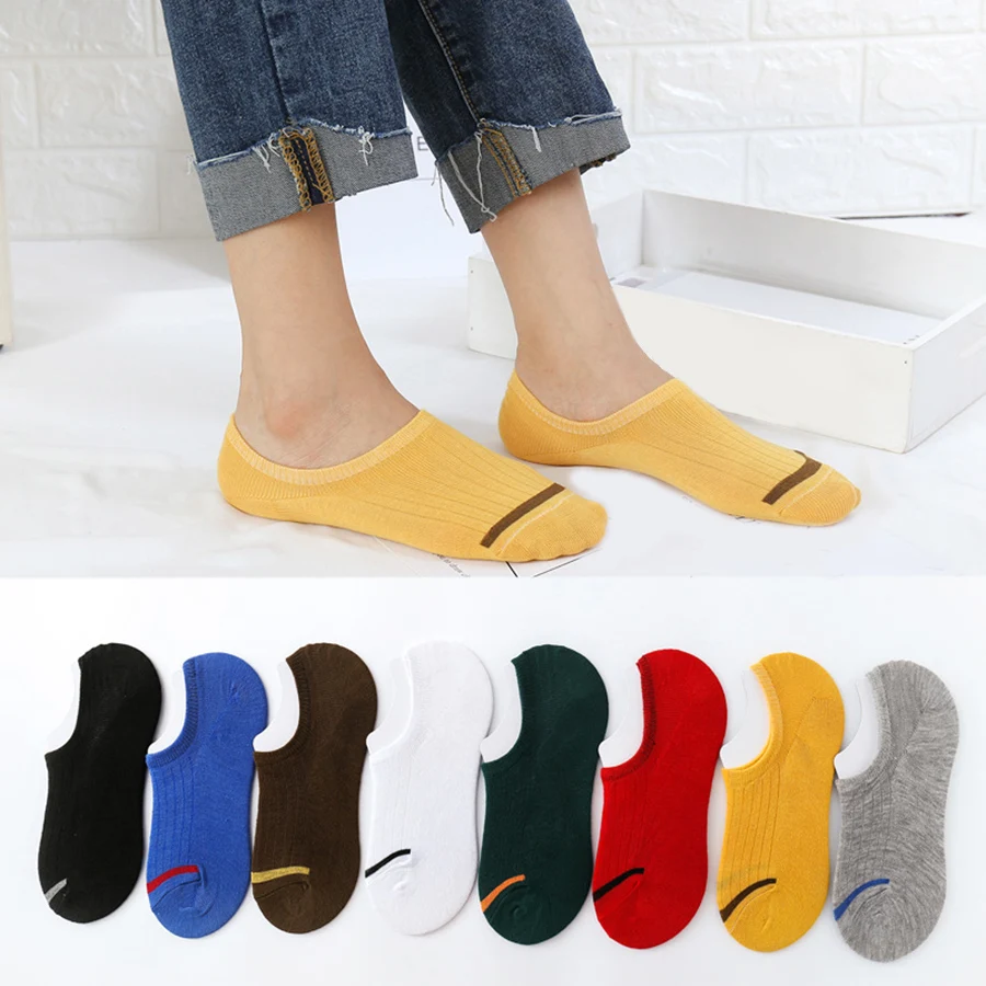 

5Pairs/set Low Cut Cotton Socks Women Solid Black White 8 Colors Stripe Pattern Casual No Show Sock Thin Anti-slip Type