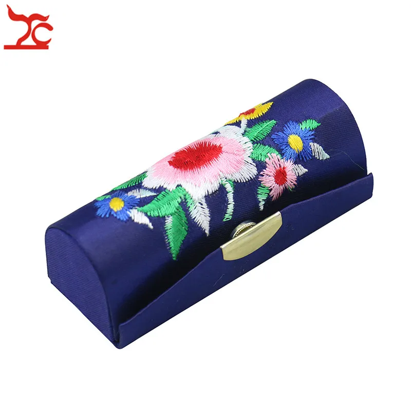 Fashion Premium Embroidery Flower Brocade Lipstick Case Portable Lipstick Box with Mirror Mini Ring Earring Jewelry Carring Box