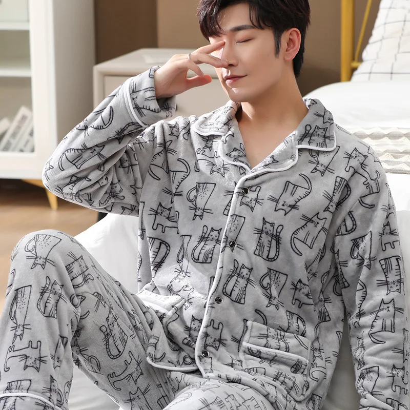 Men\'s Winter Pajamas For Men Pajama Sets Long Sleeve Casual Sleepwear Pyjama Male Homewear Lounge Clothes Plus Size Пижама