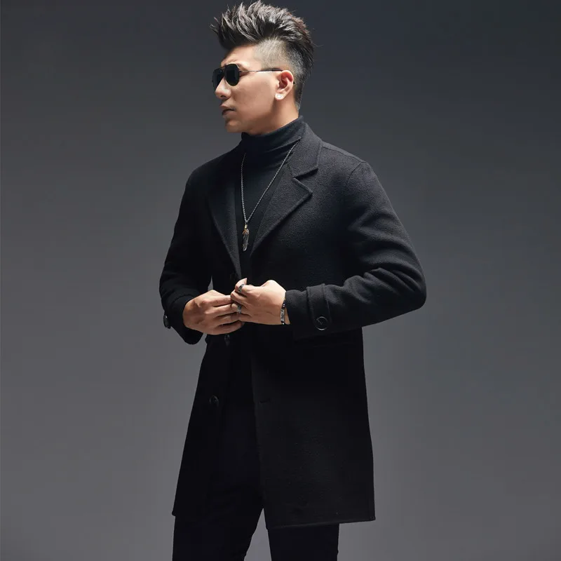 

100% Wool Coat Men Autumn Double-sided Long Jacket Men Korean Mens Overcoat Peacoat Jackets Erkek Mont LM18-1019 KJ1566