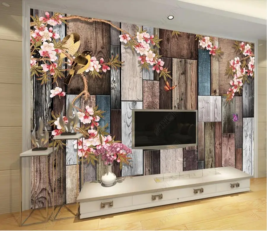 Stereoscopic 3D Wallpaper Mural Beautiful Floral Wood Board Room Decoration Living Room Bedroom фотообои 3D на стену Background