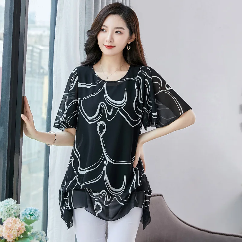 Blouse Women Plus Size Short Sleeve Women Blouse Shirts Womens Clothing Tops Fashion Woman Blouses 2020 Summer New Chiffon Shirt