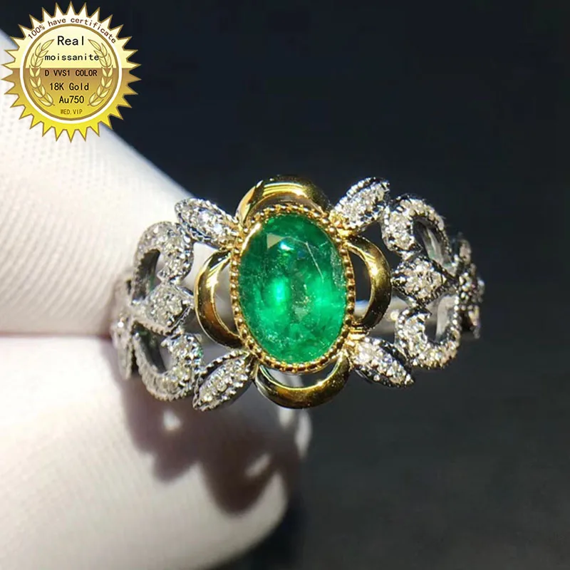 

10K Gold ring Lab Created 1ct Emerald and Moissanite Diamond Ring With national certificate Em-0017