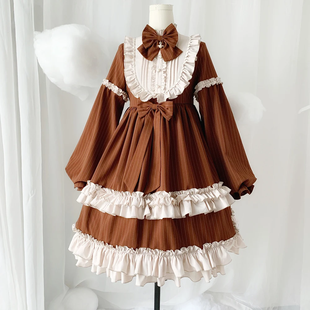 Robe princesse lolita rétro pour filles, tenue victorienne à rayures, taille haute, avec nœud papillon, style gothique, kawaii, op loli cos