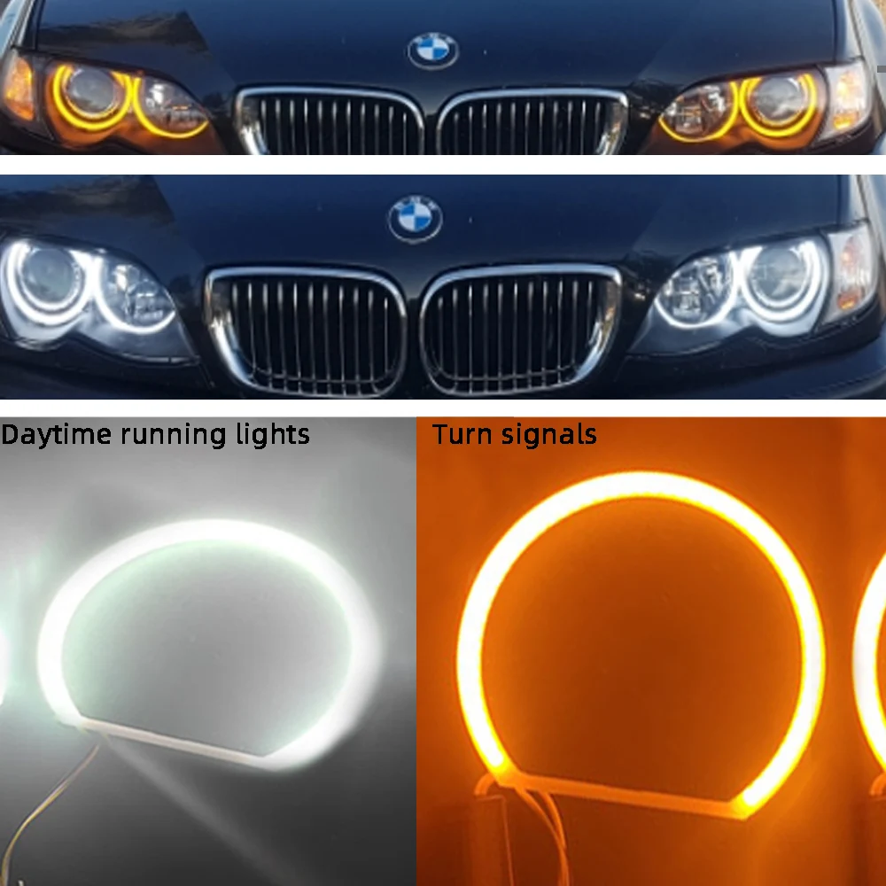 For BMW 3 Series E36 Headlight Modification 131MMx4 Two-color White And Yellow Cotton Lamp Halo Ring DRL LED Angel Eye Kit