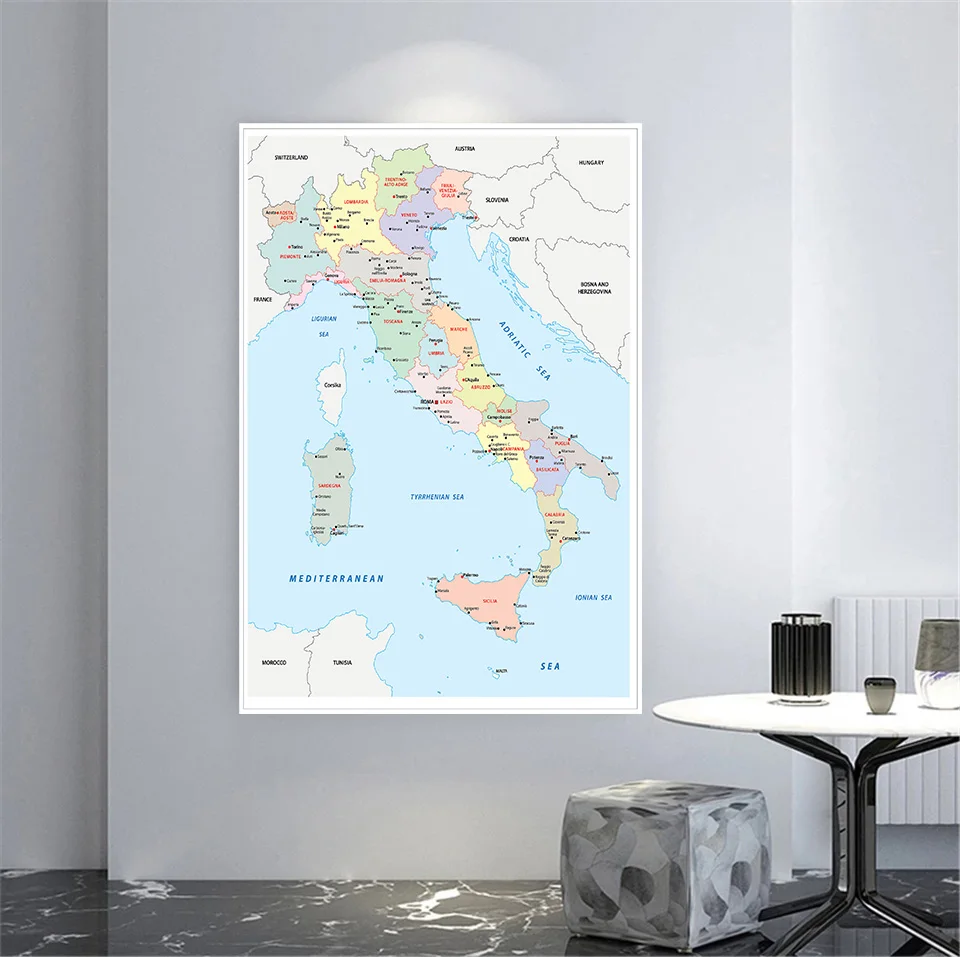 100*150 см итальянская политическая карта в итальянском стиле, Большой Настенный постер, нетканый холст, картина, классная комната, домашний декор, школьные принадлежности