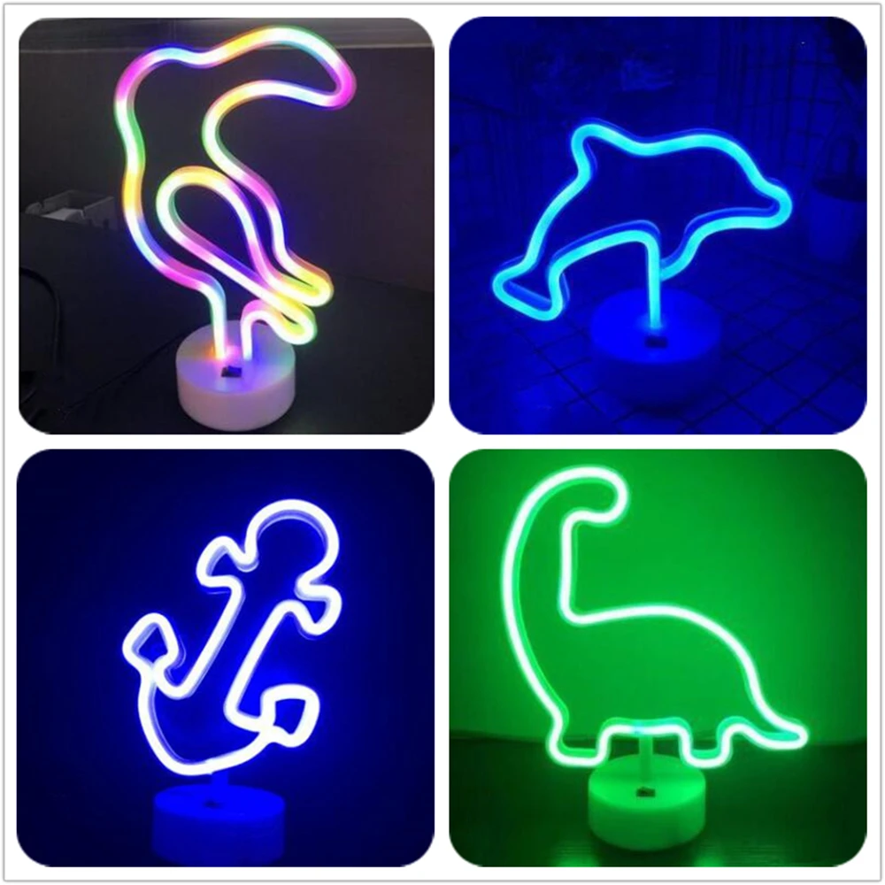 Neon USB LED Decoration Snowman Dinosaur Dolphin Parrot Rainbow Home Children'S Room Bedside Night For Kid'S Toys Gift