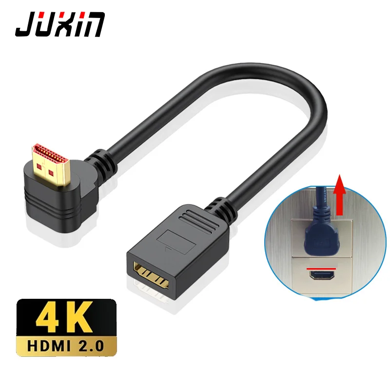 

HDcable 90 degree Angle HDMI compatible Male to Female Extension Cable Panel Mount Support 4K 60Hz Resolution for Blu Ray Player