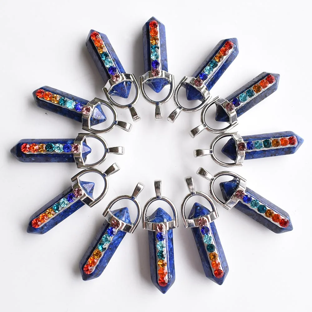 7 Chakra Naturstein Lapislazuli Tigerauge Quarz Obsidian Anhänger für DIY Schmuckherstellung Halsketten Zubehör 24 Stück/Lot Großhandel – Detail 13