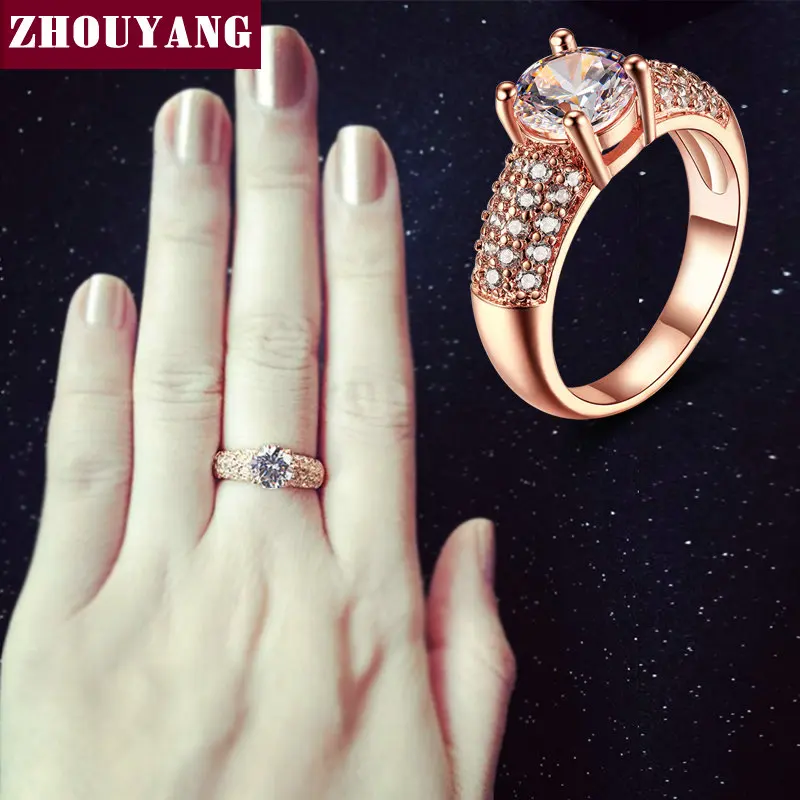 Micropave Setting 7mm 4 claws 1.5ct AAA+ CZ Wedding Ring Rose Gold Color Luxury Jewelry Women ZYR105