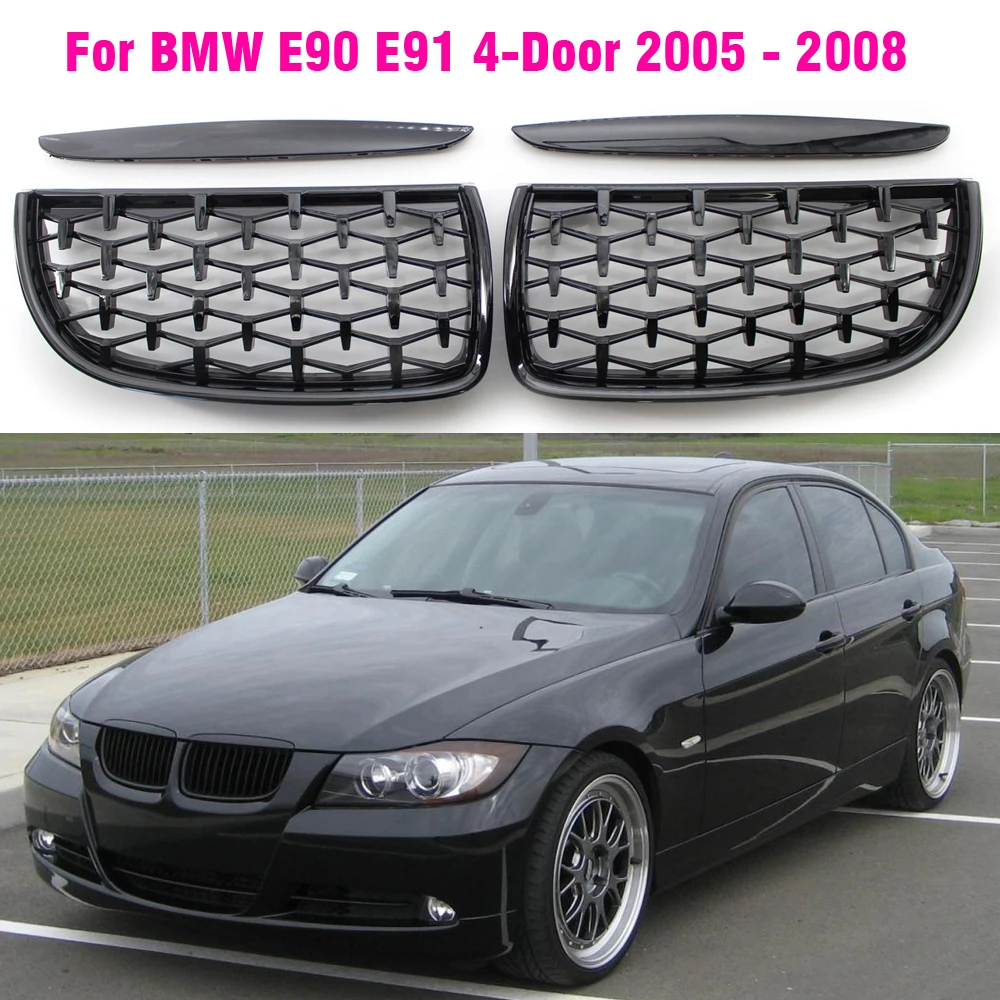 Diamond Kidney Grille Accessories Portable Car Chrome Plated For Bmw 3 Series  E90 E91 2005-2008 Meteor Semi-plated Middle Mesh