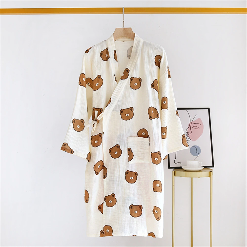 Japanese-style kimono pajamas summer new cotton gauze pajamas nightgown ladies bathrobe homewear long pajamas women robe