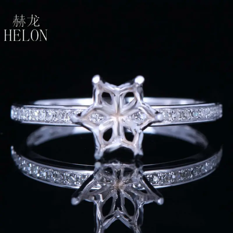 

HELON 6.5-7mm Round Cut Real 10K White Gold Natural Diamond Semi Mount Ring Setting Women Engagement Wedding Trendy Jewelry Ring