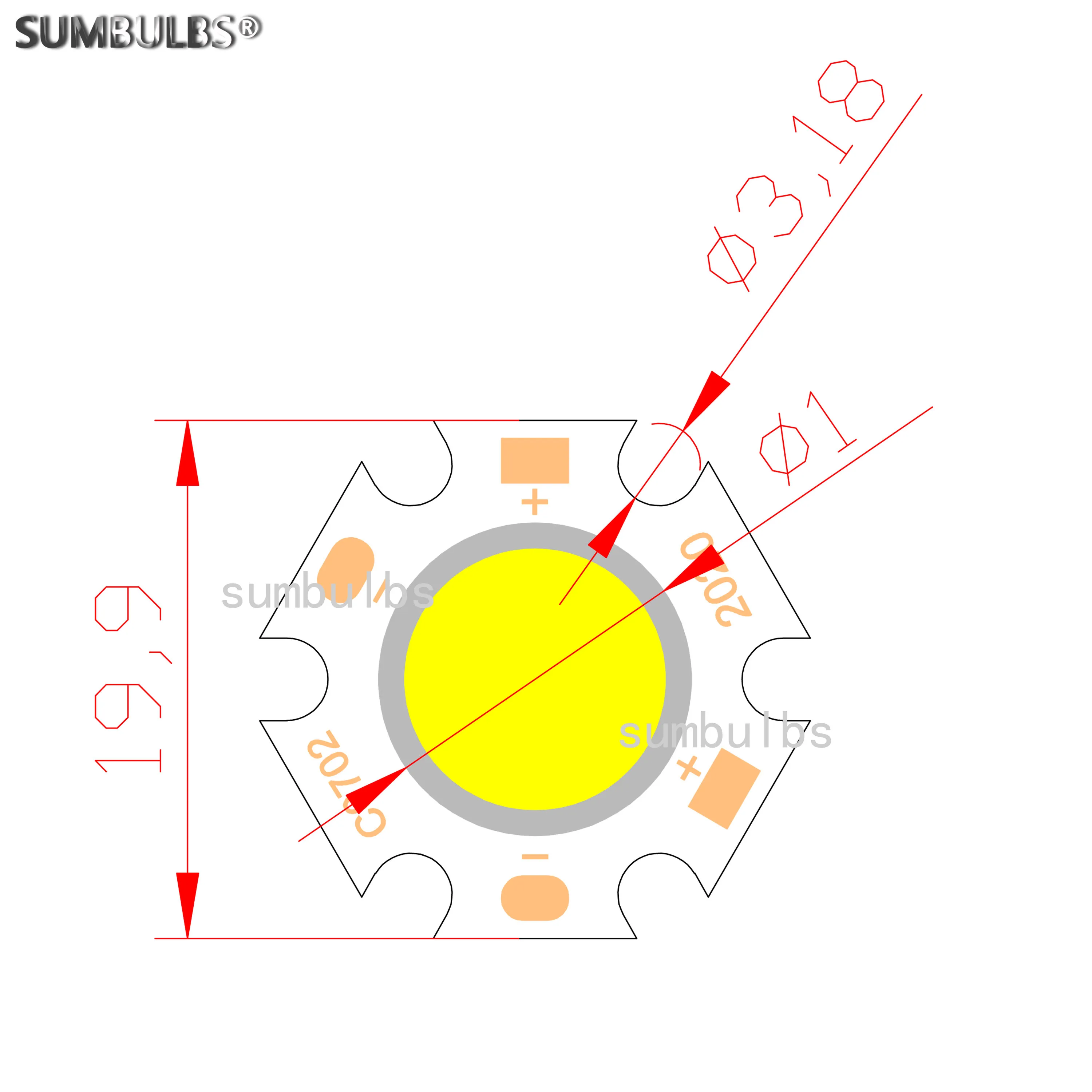 SUMBULBS 10pcs/Lot 20mm Diameter 20-0502 5W 15v DC Round LED COB Light Source For Spotlight Down Lamp Red Blue Green Warm White