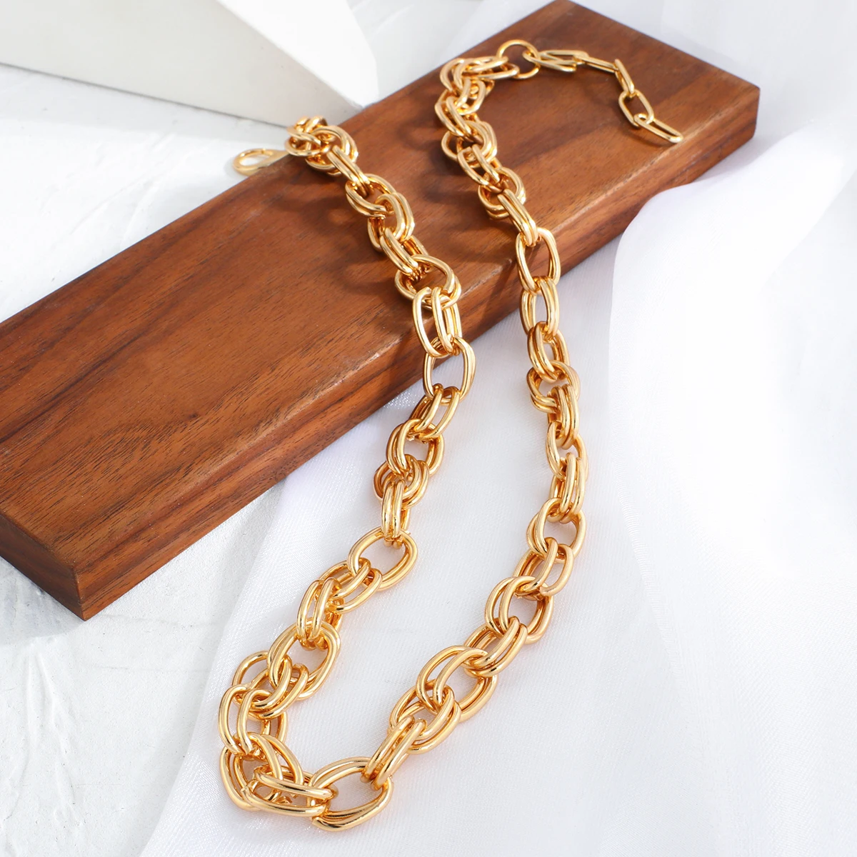 Flashbuy Punk Chunky Gold Color Thick Chain Necklace Women's Men Heavy Metal Link Clavicle Chain Fashion Jewelry