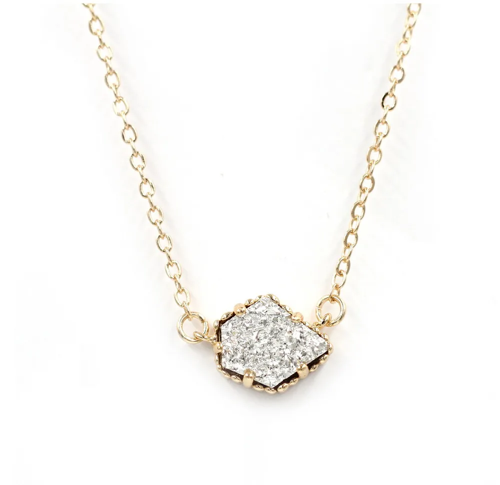 2019 New Fashion Pentagon Geometric Resin Druzy Pendant Necklace for Women