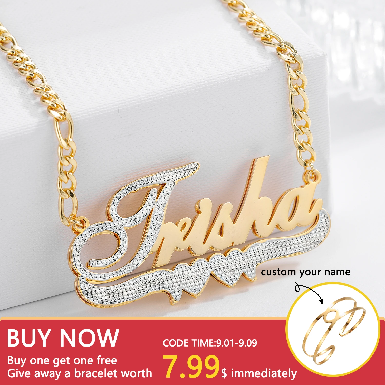 

Custom Name Necklace Double Layer Two Tone Personalized 3D Name Pendant Necklace18K Gold-Plate Jewelry Gifts For Women Girls