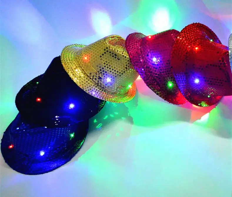 Adult Women Men Fedora LED Flashing Sequins Light Up Jazz Cap Hip Hop Hat Party Birthday Hats Cap Christmas Wedding  ni259