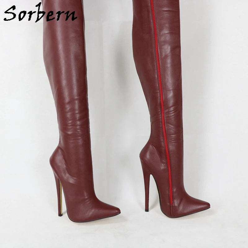 Sorbern 90Cm stivali Super lunghi Spike tacchi alti scarpe Fetish Sexy punta a punta senza elastico Zip Up Unisex taglia 15 stivali lunghi