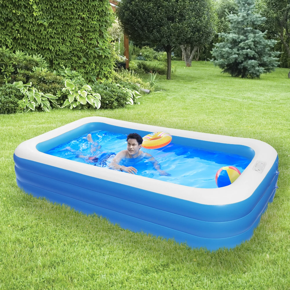 Inflatable Swimming Pool Wall Thickness 0.3mm High Strength PVC Material 2 Sizes Blue Sturdy Durable for Splashing Pool Party