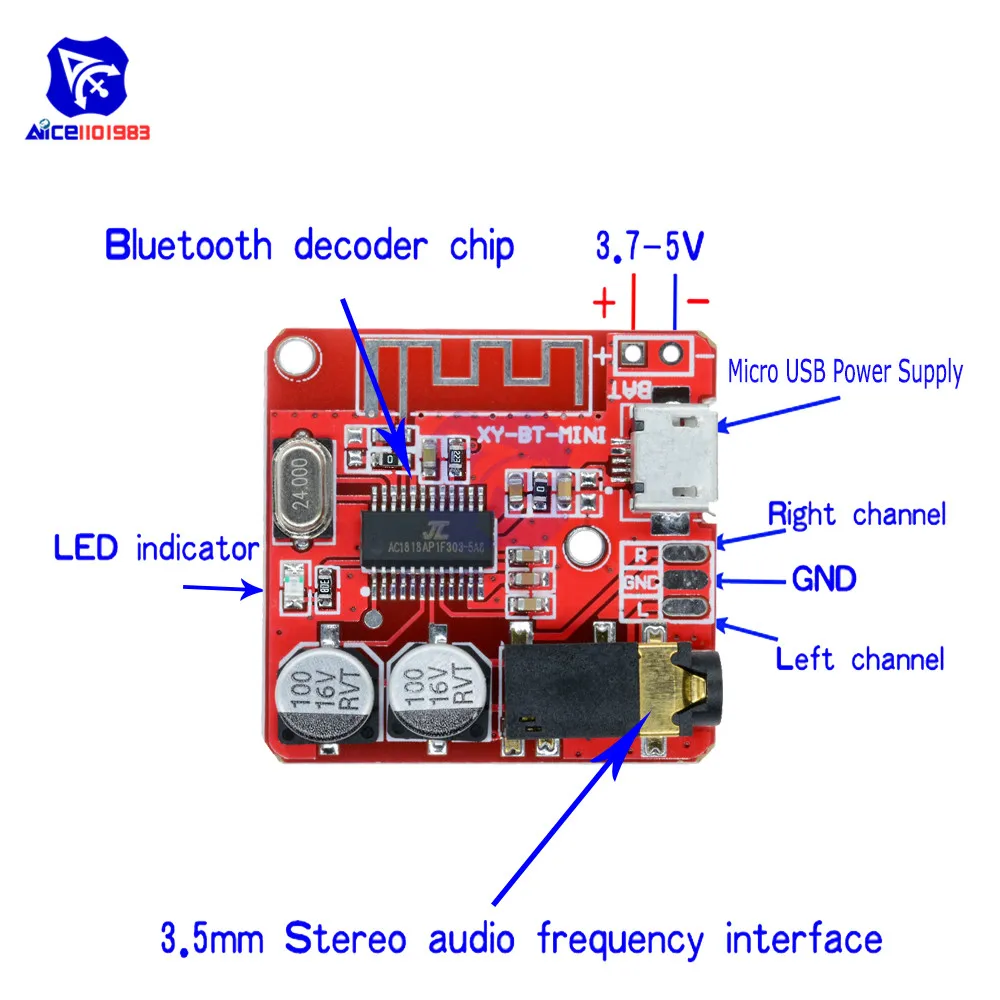 diymore Mini Bluetooth 4.1/ 5.0 MP3 Lossless Decoder Amplifier Module Micro USB 3.5mm Audio Output Amplifier Board for Car Auto image 3