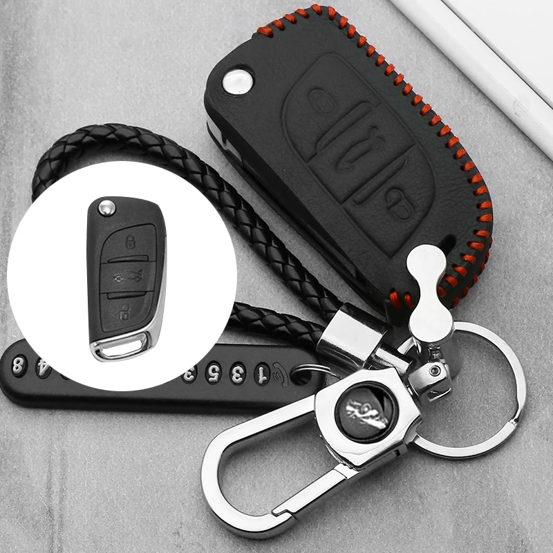 

Luminous Handmade Leather Car Key Cover Protective Case For Peugeot 207 307 308 Citroen C2 C3 C4 C5 C6 C8 keyring Accessories